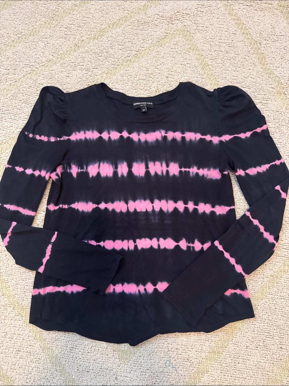 Generation Love Black and Pink Tie-Dye Puff Shoulder Long Sleeve Top